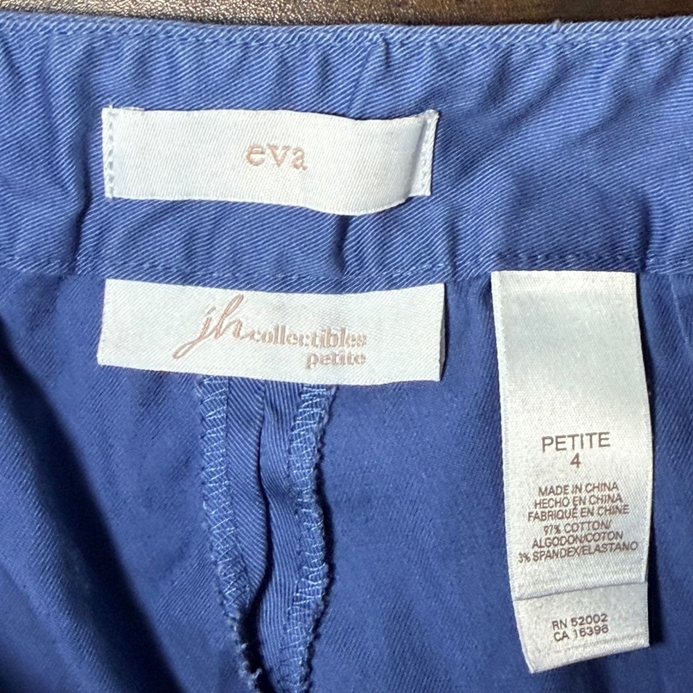 VTG JH Collectibles Petite Eva Blue Straight Leg Pants Trousers Size 4P Cotton - Picture 7 of 7